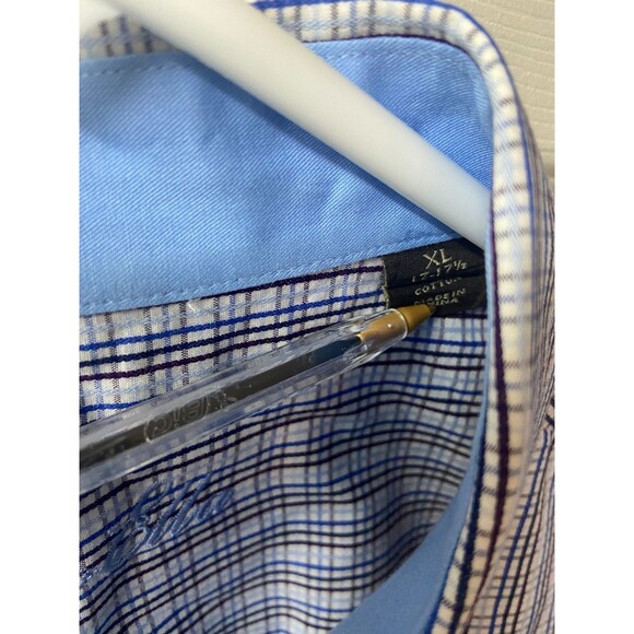 Fasso Ella Button Up Shirt Mens XL BLue Plaid Preppy Career Casual Travel Office - Picture 2 of 9